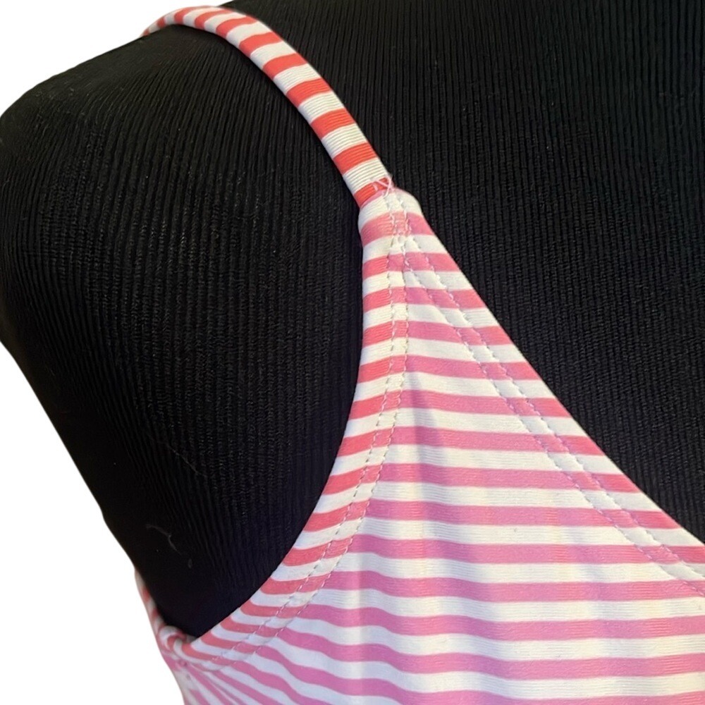 Anne Cole Womens Pink White Striped One Piece Swimsuit Adjustable Straps Size 16 - Picture 2 of 5
